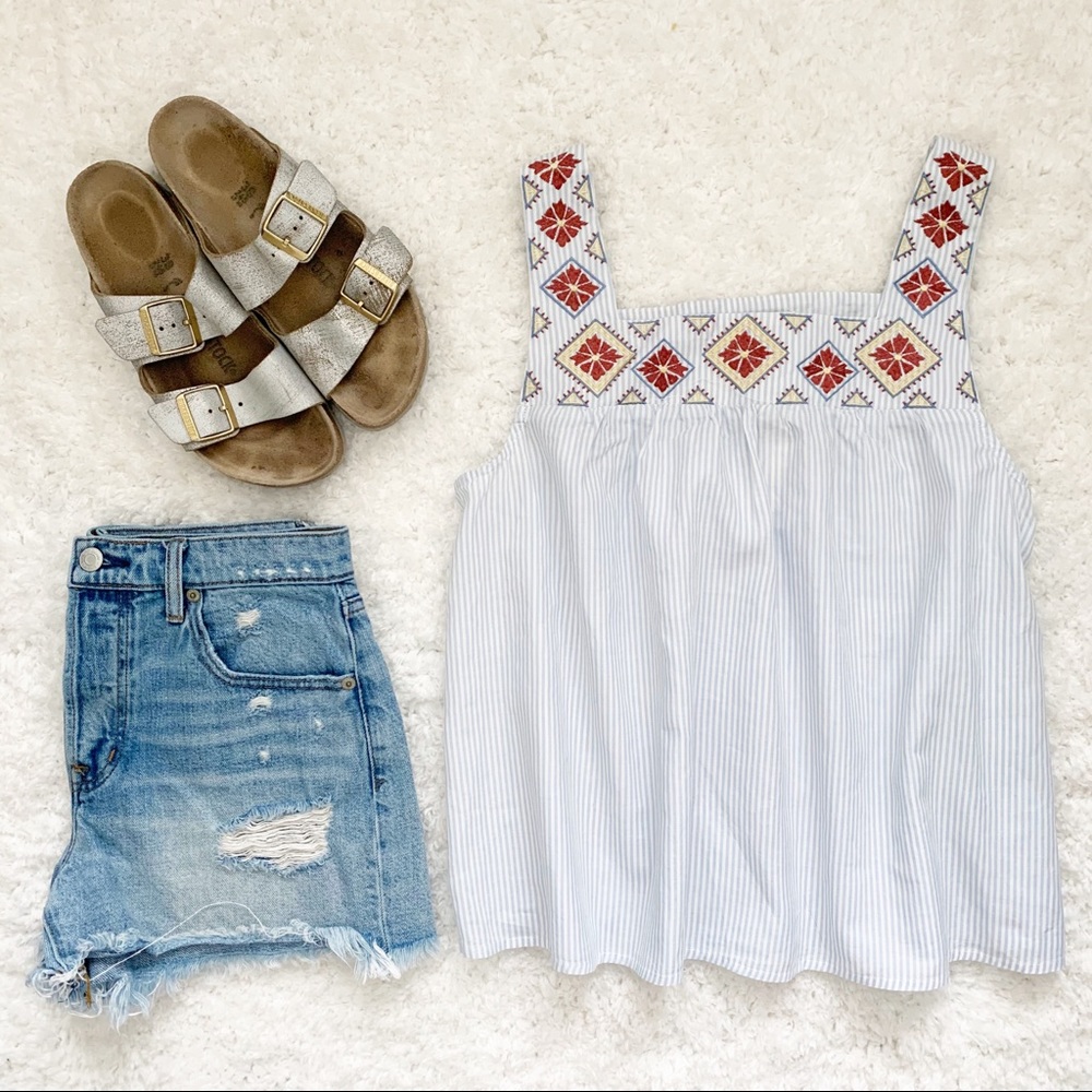 Madewell Pin Striped Embroidered Tank Blouse